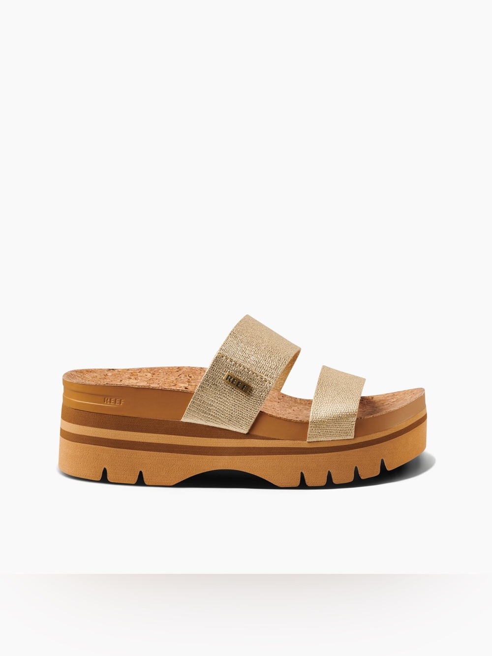 REEF Cushion Vista Higher Gold Platform Slide Sandals Size 8.5